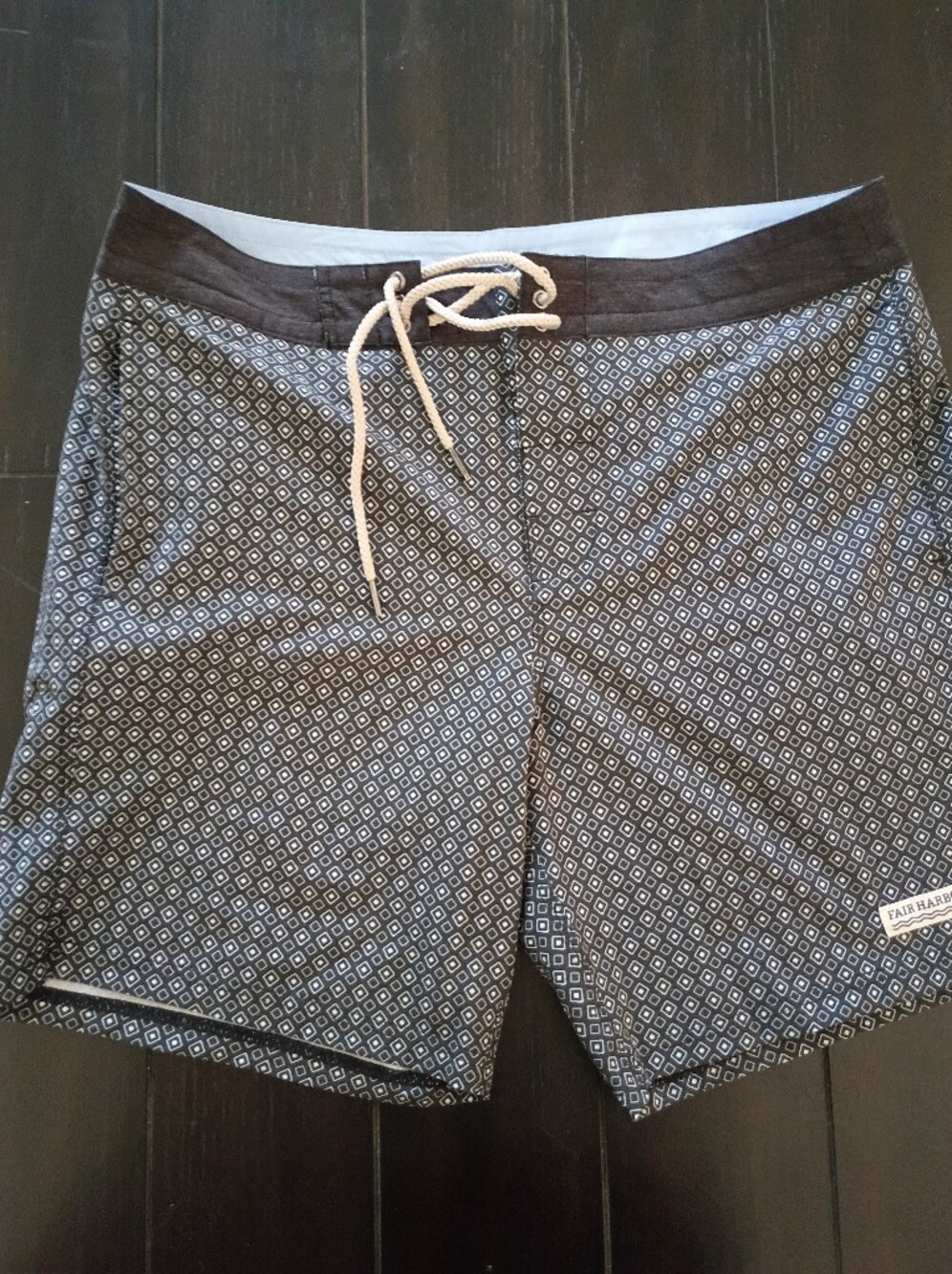 Fair Harbor Navy Swim Trunks with White Diamond Print